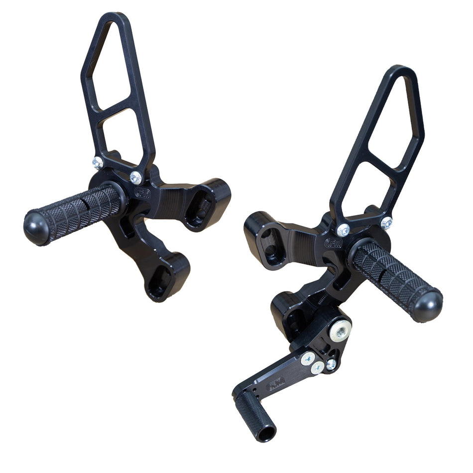 Ducati 848/848EVO/1098/1198, 2007 - 2013, Woodcraft Rearsets Complete Kit  – Black