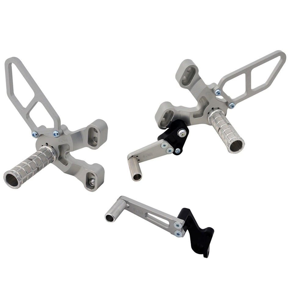 Ducati 848/848EVO/1098/1198, 2007 - 2013, Woodcraft Rearsets Complete Kit  – Silver