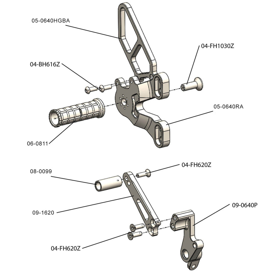 Ducati 848/848EVO/1098/1198, 2007 - 2013, Woodcraft Rearsets Complete Kit  – Silver
